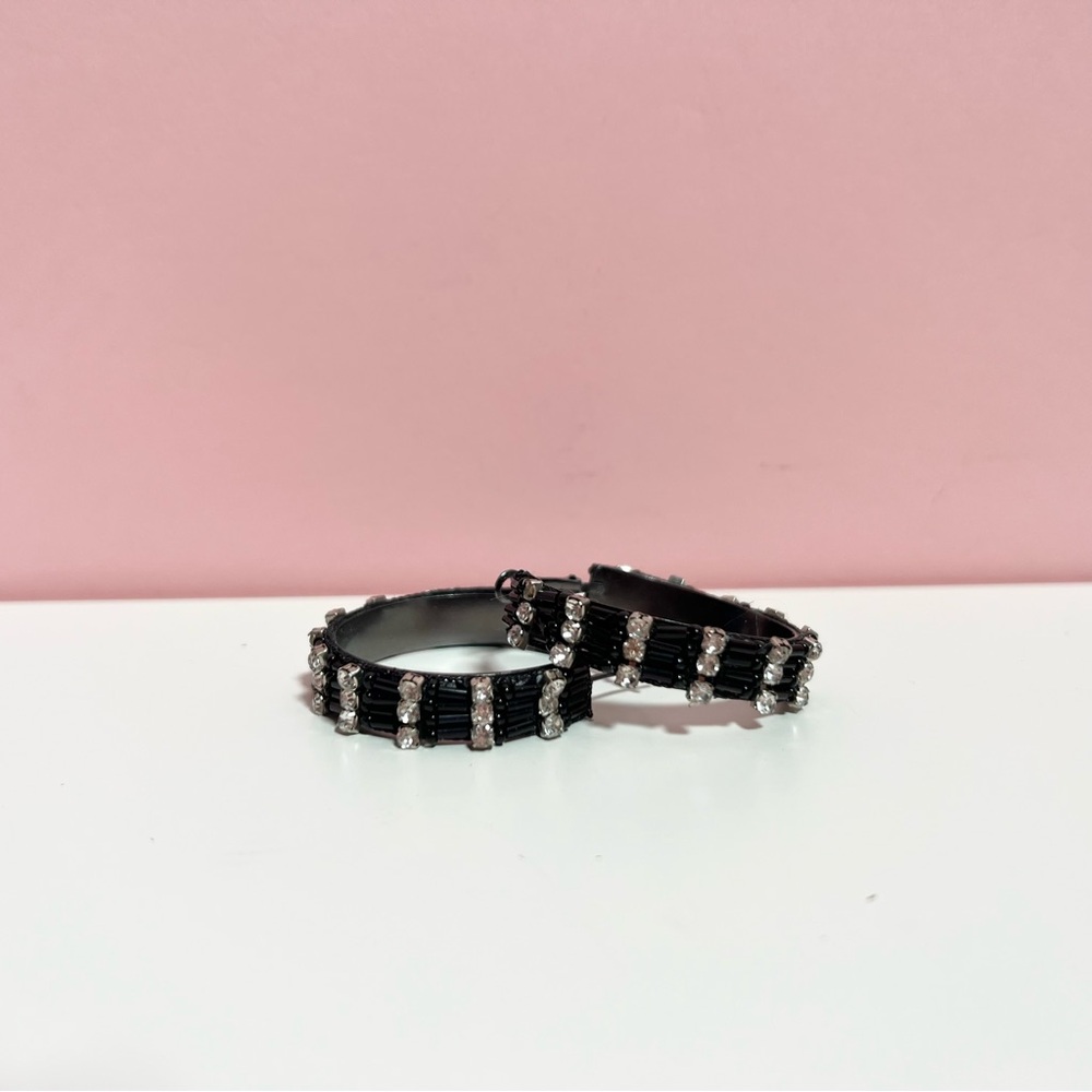 Anthropologie mcbling black hoop earrings with rhinestones